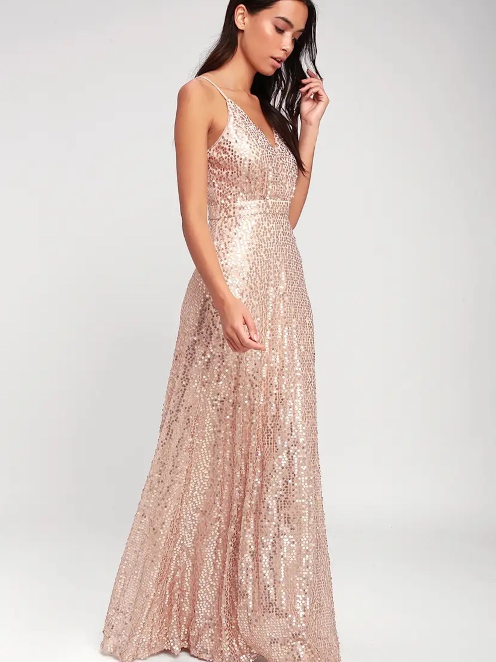 Lulus Spotlight Stunner Champagne Sequin Maxi Dress Formal Prom Wedding S